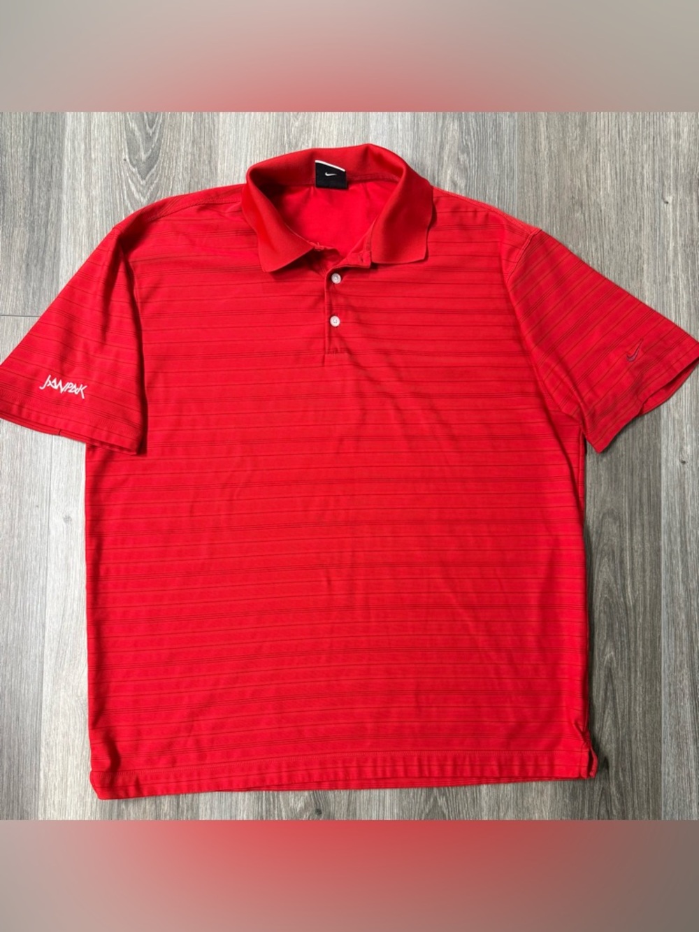 Nike Golf Red Striped Performance Dri Fit Polo XL